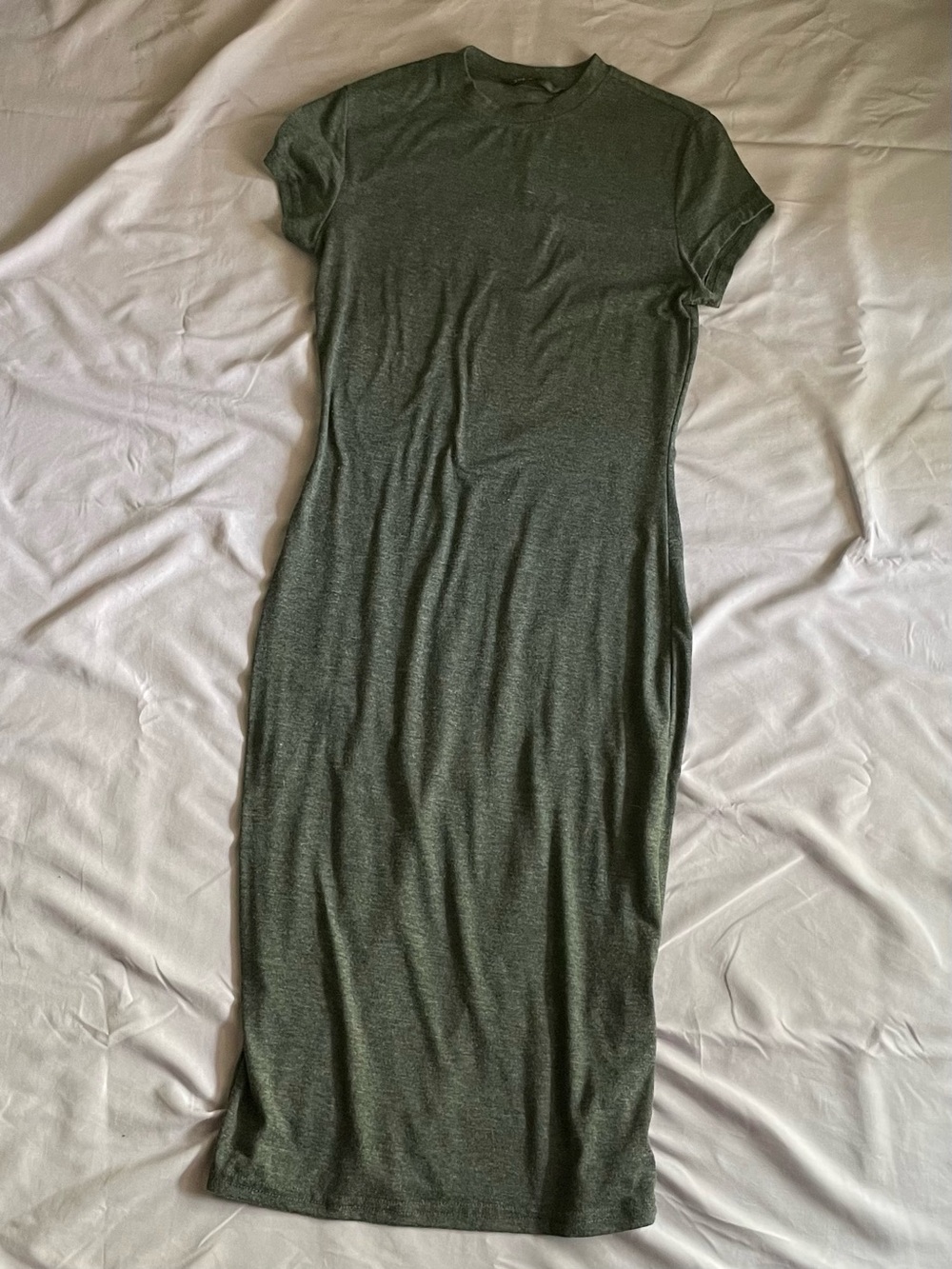 SHEIN Dark Grey Fitted Bodycon Midi Dress Short Sleeve Crew Neck Size S